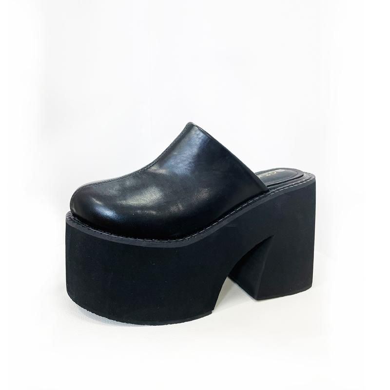Zárt orrú platform öszvérek vaskos sarkú cipő női vastag alsó fekete magas platós slingback mindennapi viselet kényelmes_voghion.com