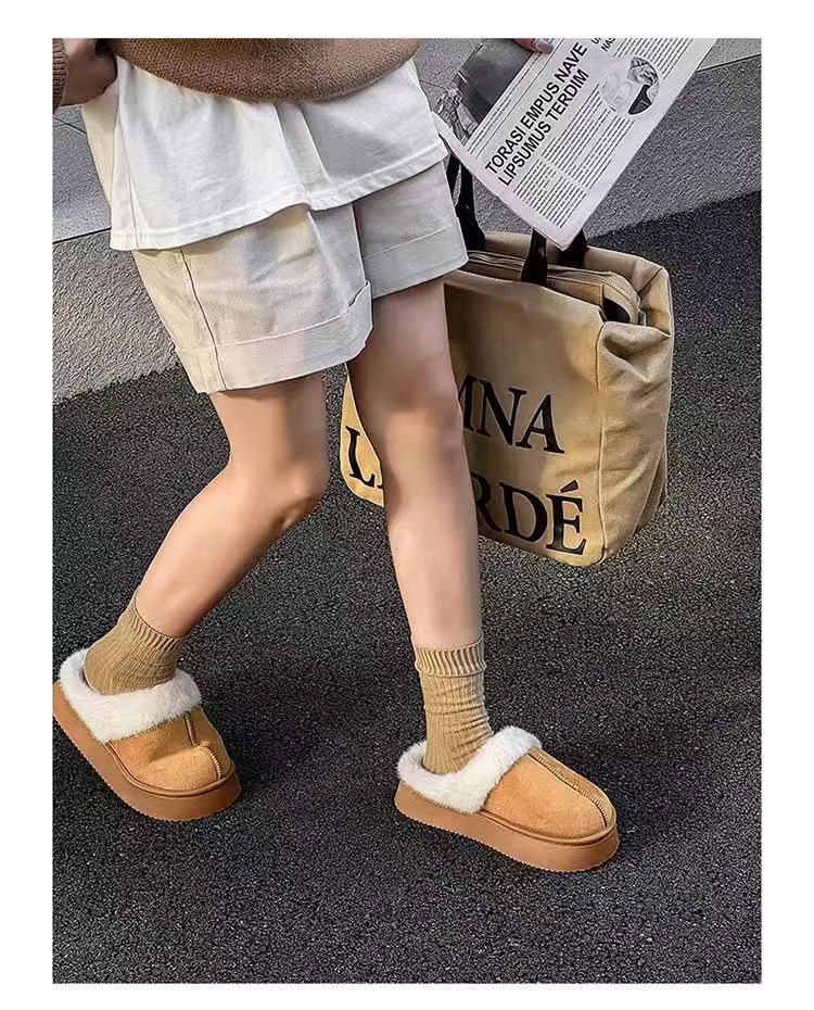 mit Fleece, dicker Sohle, rutschfest, Unisex-Paar-Hausschuhe zur Erhöhung der Körpergröße im Innenbereich, Damen-Baumwollhausschuhe_voghion.com