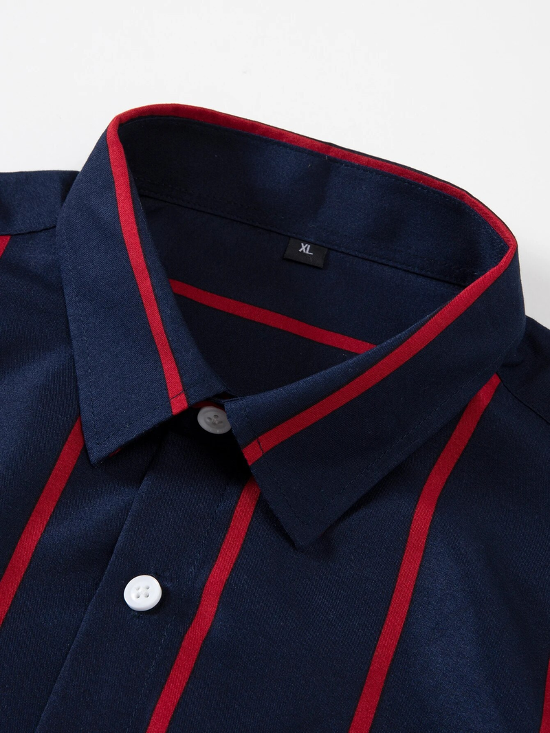 Camicia da uomo a maniche lunghe a righe larghe slim fit casual moda nero bianco top_voghion.com
