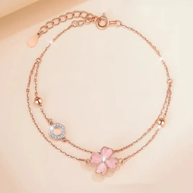 Braccialetto con quadrifoglio in argento sterling S925, idea regalo per San Valentino, con occhio di gatto, gioielli originali all'ingrosso_voghion.com