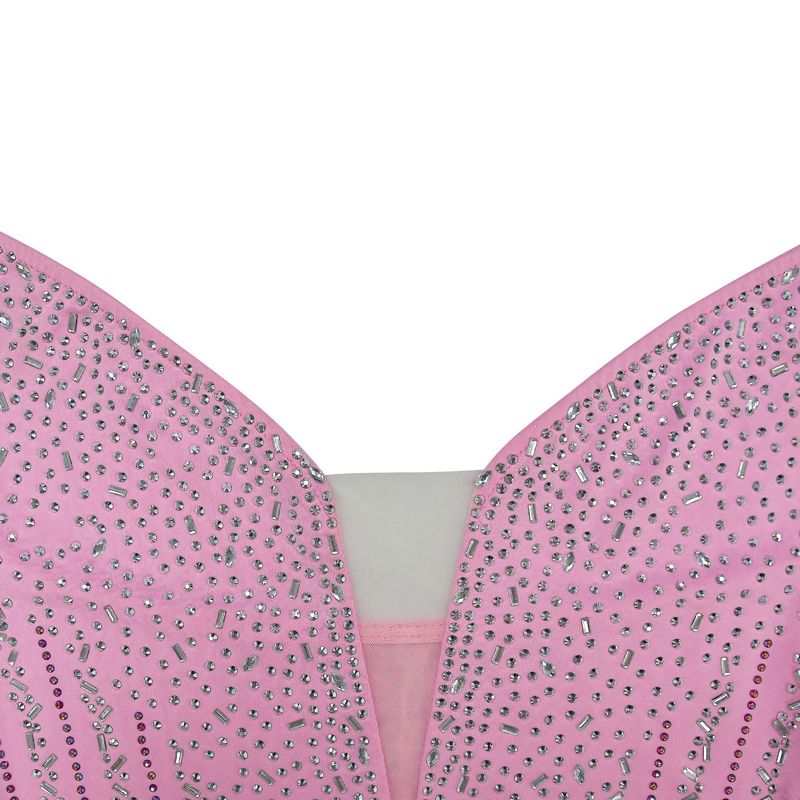 Women's solid color rhinestone mesh feather suspender skirt dress_voghion.com