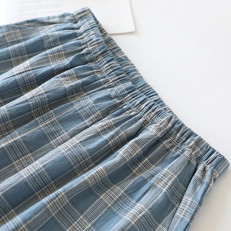 "Japanese Plaid" Men's Pajama Pants Shorts | Spring, Summer And Autumn Thin Pure Cotton, Loose Five-point Home Pants, Comfortable And Breathable_voghion.com