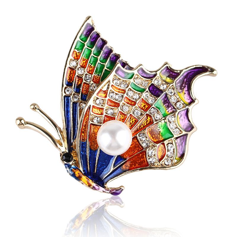 Versione coreana della nuova moda goccia di olio lega smalto farfalla perla carino insetto spilla spille accessori_voghion.com