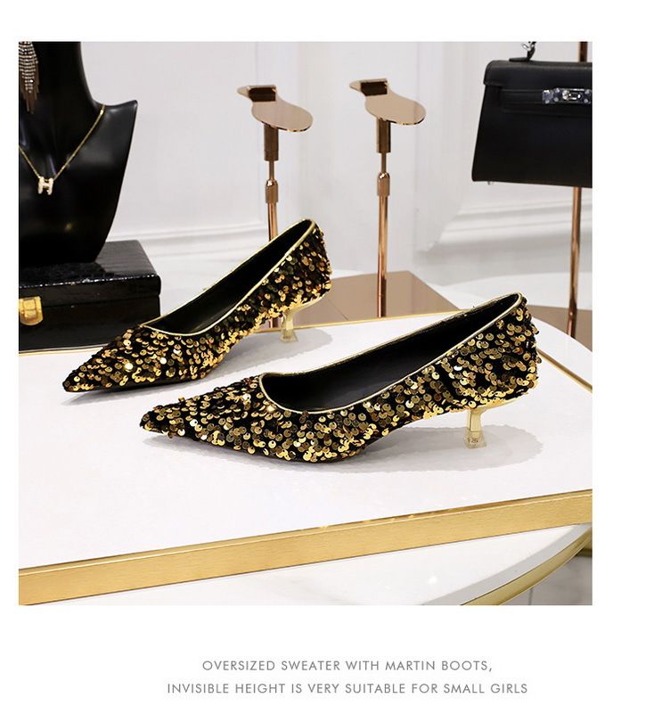 Glitzernde High Heels mit spitzer Zehenpartie für Damen – Elegante Partyschuhe mit niedrigem Schnitt und Glitzerstoff und bequemem Mittelabsatz für Frühling und Herbst_voghion.com