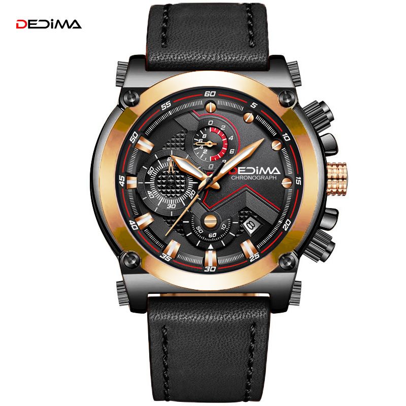 Three-eye Six-pin Multifunctional Waterproof Sports Watch Genuine Leather Strap Hot-selling Model_voghion.com