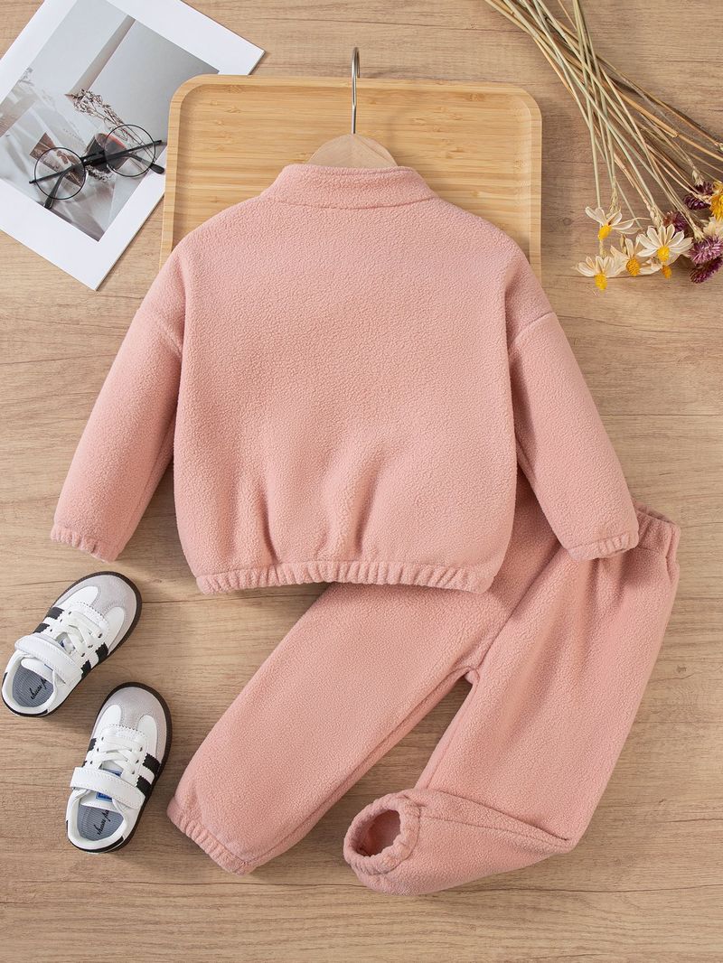 Tuta in pile per mamma e bambini - Felpa con cappuccio e pantaloni con mezza zip, 2 pezzi, per 1-7 anni (80-130 cm) - Morbido pile a forma di orsetto, per inverno, autunno e primavera_voghion.com