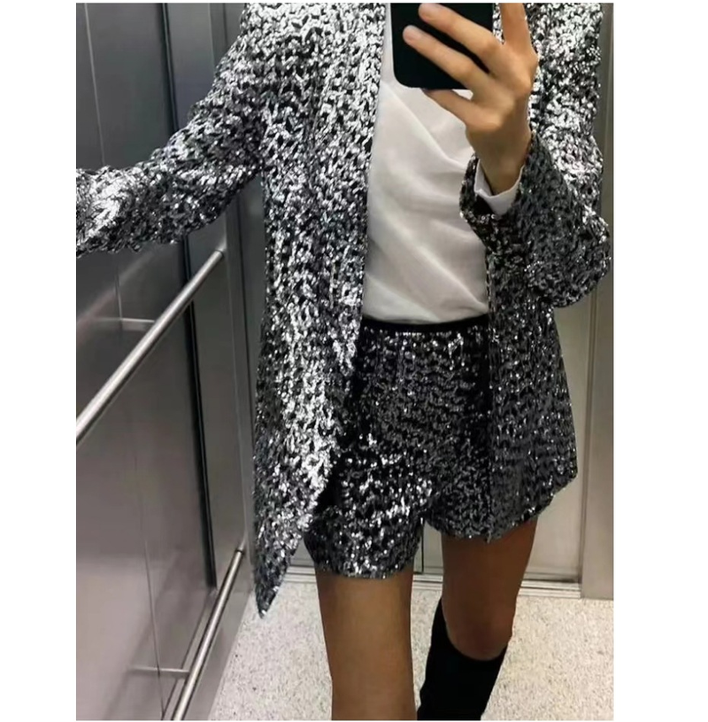 fashion beaded women's casual blazer high-waisted casual shorts_voghion.com