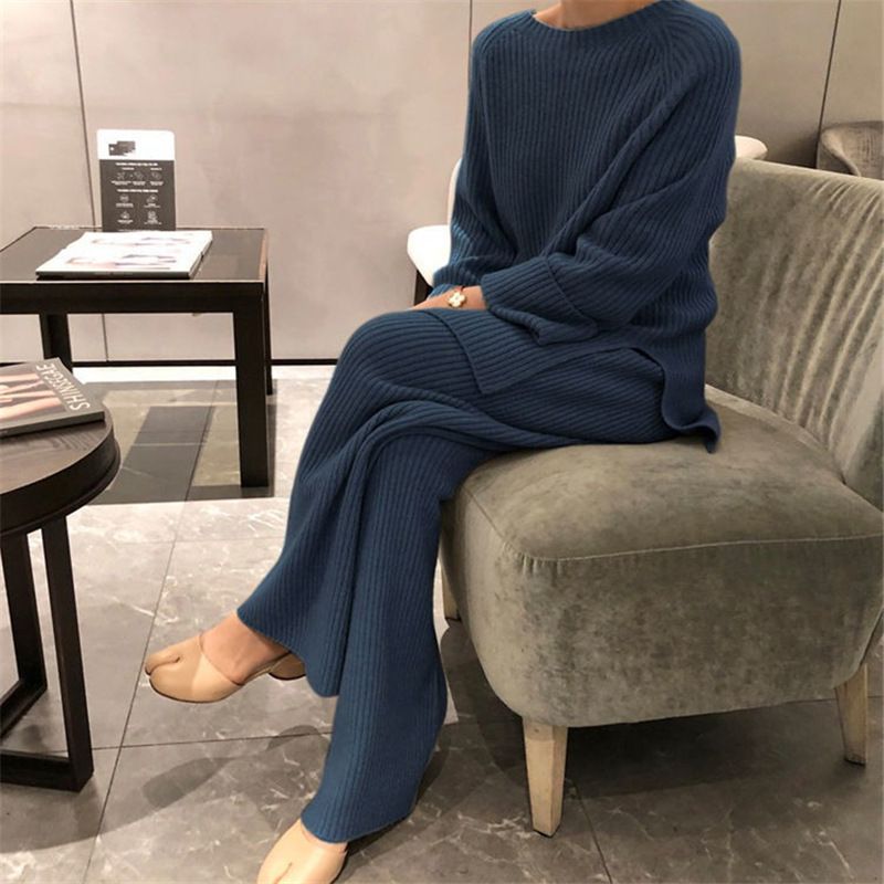 Women's Clothing Large size suits for women two piece suits autumn new fashion high end loose knit sweaters sweaters wide leg pants_voghion.com