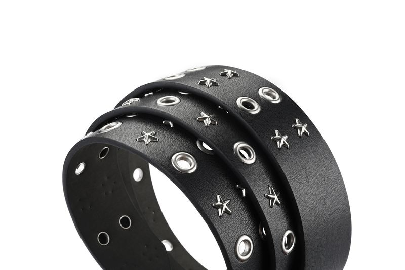 Pentagram Çift Sıralı Tokalı, Kadın Öğrenci Kemeri, Punk Hundred, Erkek Hava Gözü Perçin Kemeri_voghion.com