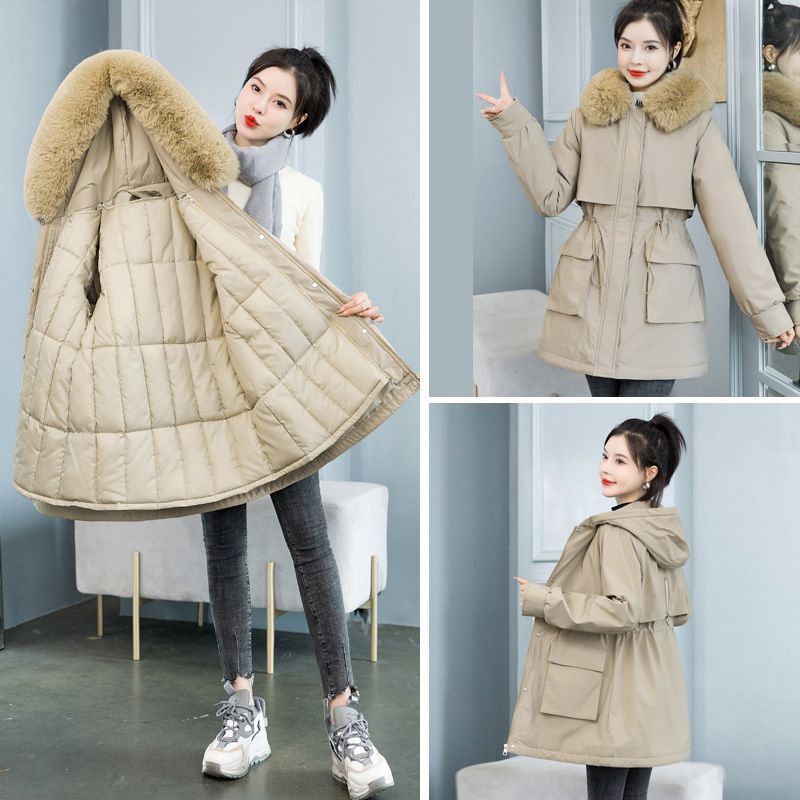 Women's Clothing Parka Women's Detachable Liner One Coat Three Wear Winter Coat Fur Collar Mid Length Cotton Parka_voghion.com