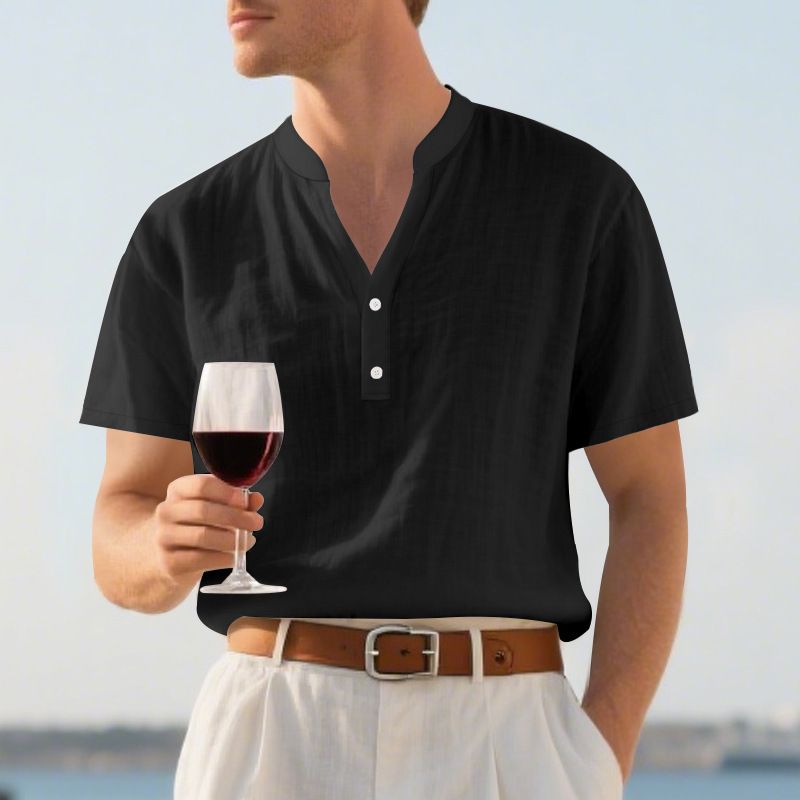 Camicia da uomo slim fit in lino, traspirante, a maniche corte, antipiega, elasticizzata, casual, tinta unita, per l'estate (bianco/nero/kaki/azzurro S-XXXL)_voghion.com