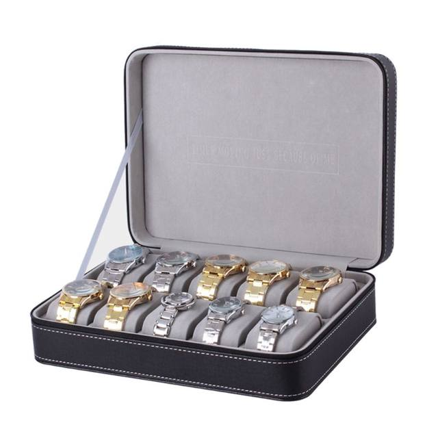 10 sloturi ceas fermoar cutie de călătorie din piele display case organizator bijuterii depozitare container pentru femei bărbați ceas display_voghion.com