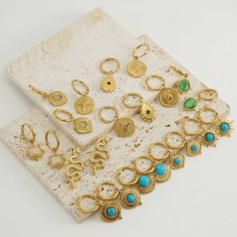 Orecchini a cerchio in acciaio inossidabile con diamanti intarsiati, alla moda, in oro, titanio, blu turchese, geometrici, per donna_voghion.com