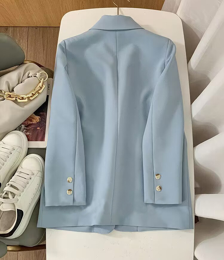 Abito da donna classico primaverile a due bottoni con temperamento arancione, sciolto, casual, per celebrità di Internet, da donna_voghion.com