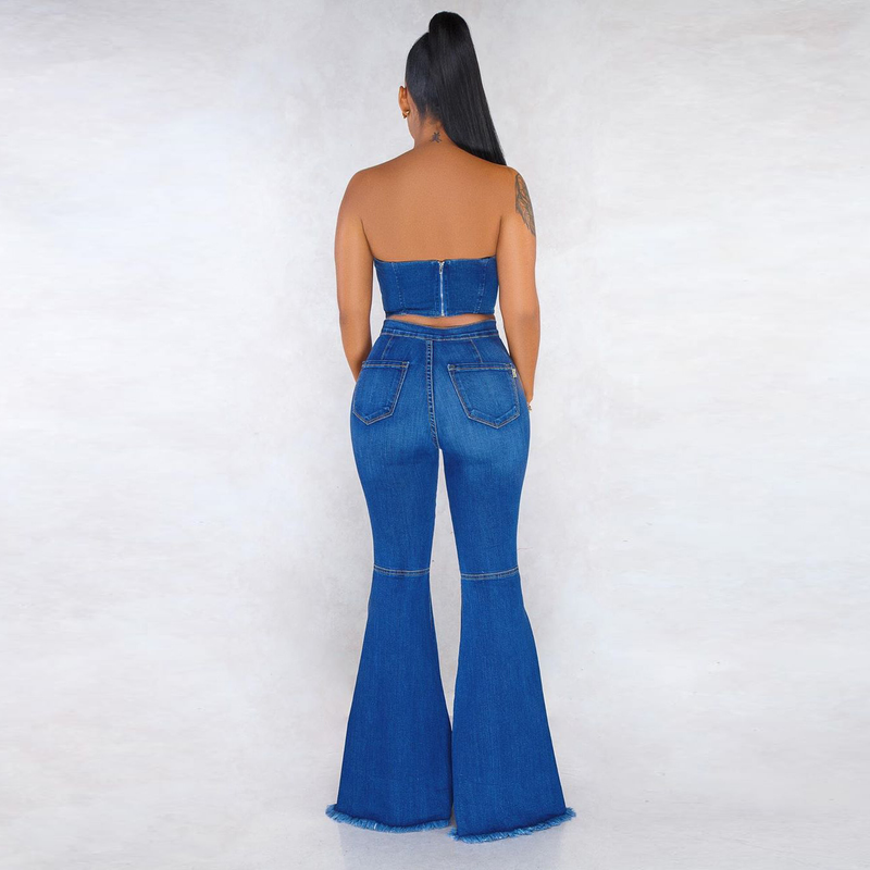 Női ruházat HSF2024-1 divatos, sokoldalú, bő szárú, térdig érő, farmer, bővülő, nyers szegélyű nadrág_voghion.com