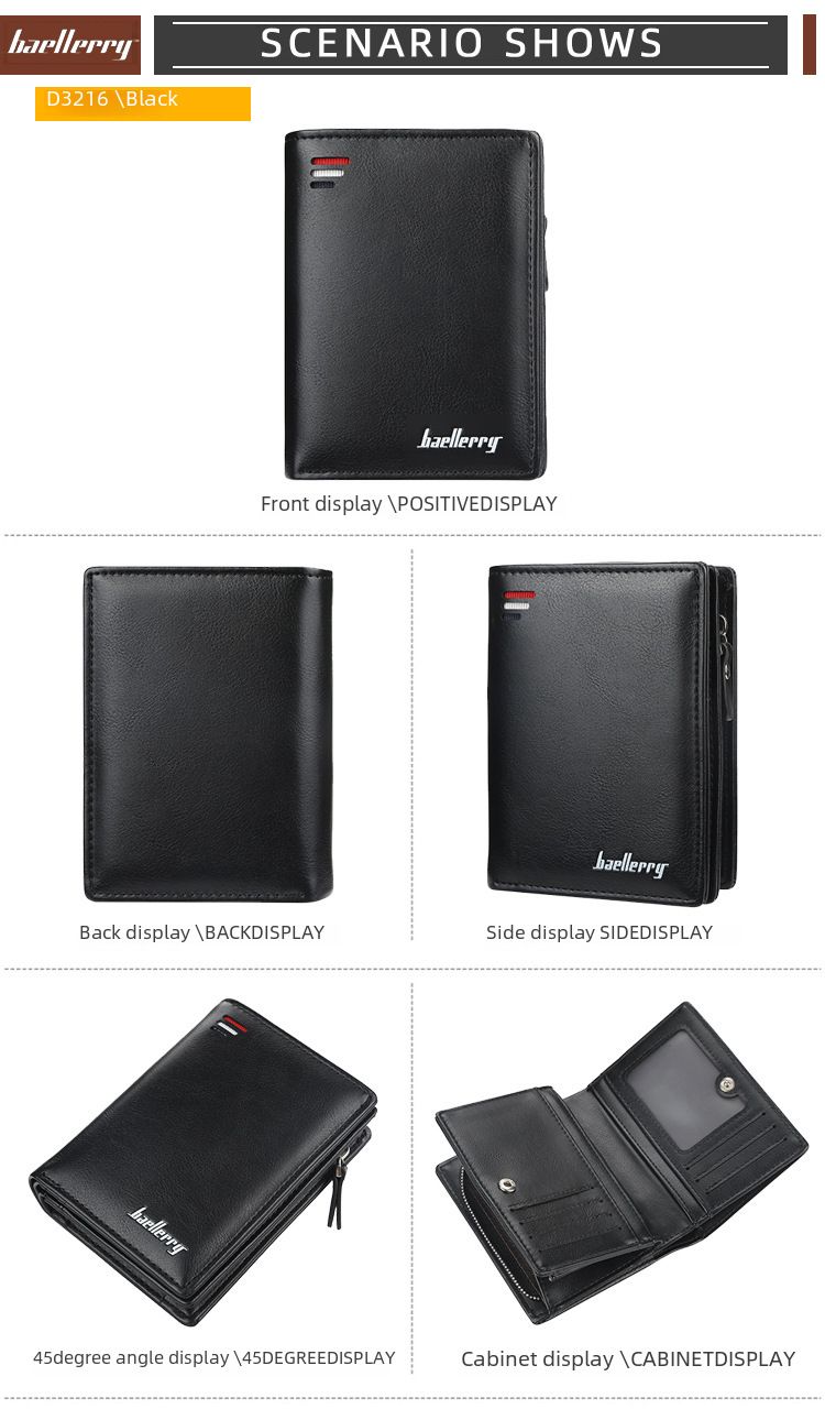 New zipper short wallet men's multi-card fashion vertical mini snap button coin purse men's card bag_voghion.com