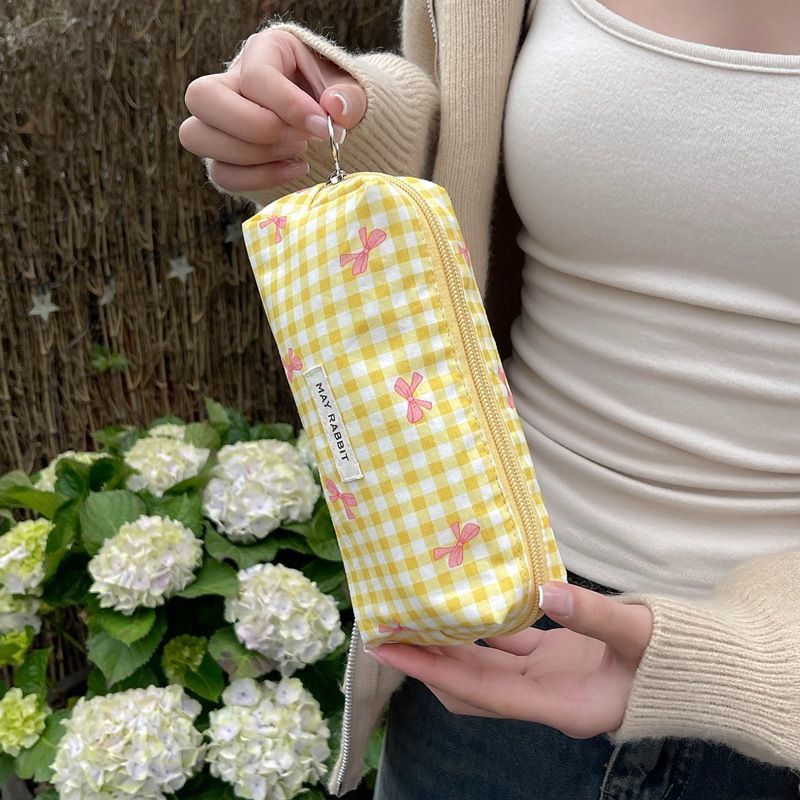 Begge Checkered Bow Makeup Bag - Large Capacity & Cute (Stylish Cosmetic Pouch For Girls)_voghion.com