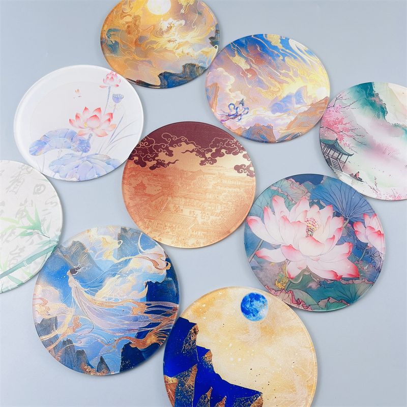 Ink Painting Acrylic Coasters - Heat-Resistant & Non-Slip Round Drink Mats (Set Of 4) - Traditional Oriental Home Decor For Tea & Coffee_voghion.com