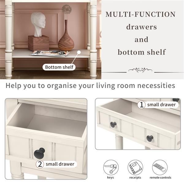 Narrow Console Table, Slim Sofa Table With Three Storage Drawers And Bottom Shelf (Ivory White)_voghion.com