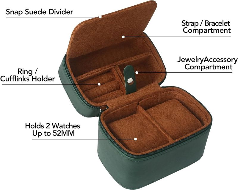 Watch Boxes Genuine Leather Two Pack Quartz Watch Storage Box Vintage Leather Zipper Watch Box With Watch Pillow Leather Bag_voghion.com