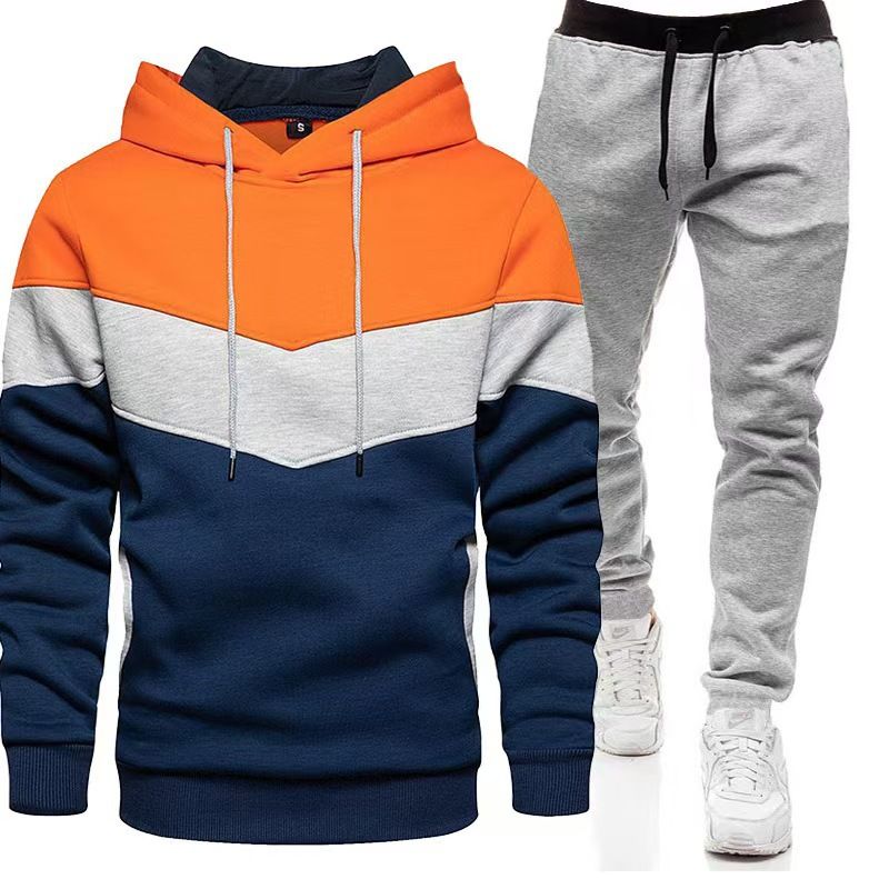 Completo da uomo con cappuccio, completo sportivo da due pezzi, con cuciture laterali larghe, coordinato con colori autunnali e invernali_voghion.com