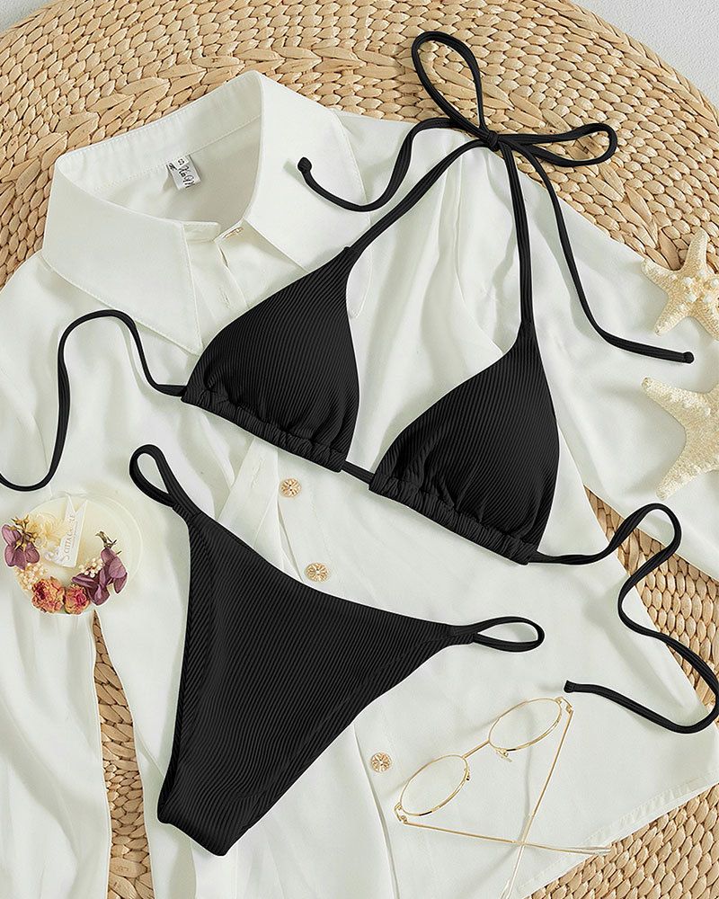 Ensemble bikini dos nu - Maillot de bain deux pièces sexy à nouer réglable pour femme, multicolore, vêtements de plage_voghion.com