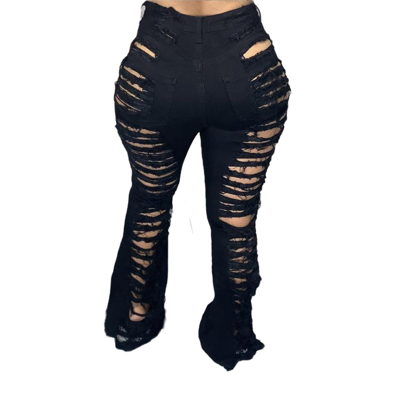Roupas femininas tendência da moda personalidade rasgada calças largas elásticas_voghion.com