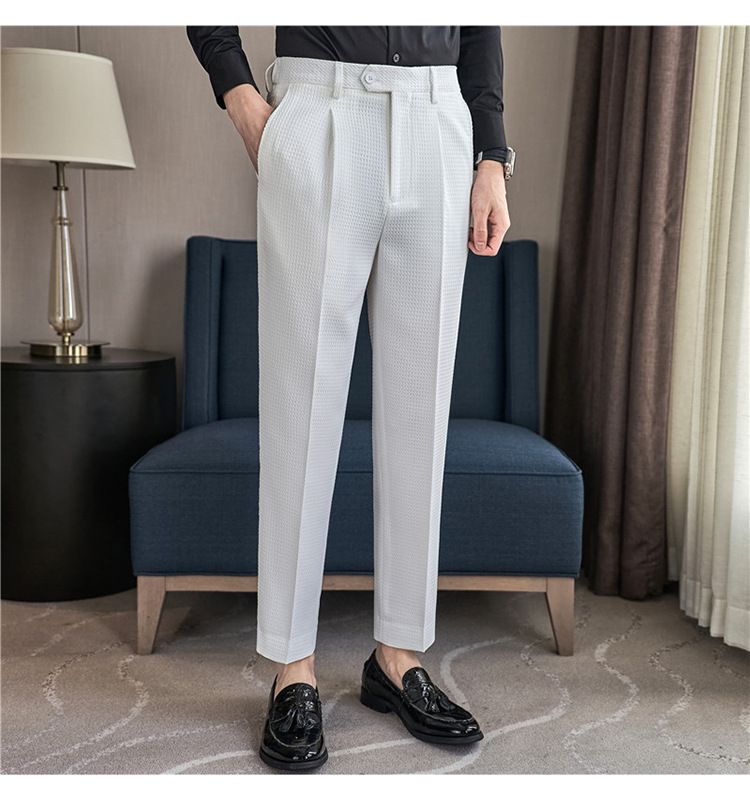 Nuovi pantaloni da uomo pantaloni casual in tessuto waffle di qualità alla moda pantaloni casual in vita elastica di fascia alta_voghion.com