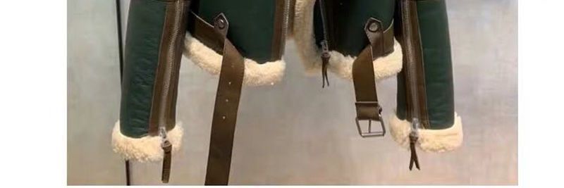 Abbigliamento da donna Inverno Nuovo Verde Splicing Grande Risvolto Motociclista Vestiti Donna Spessa Pelliccia Corta Giacca di Pecora Shearling_voghion.com