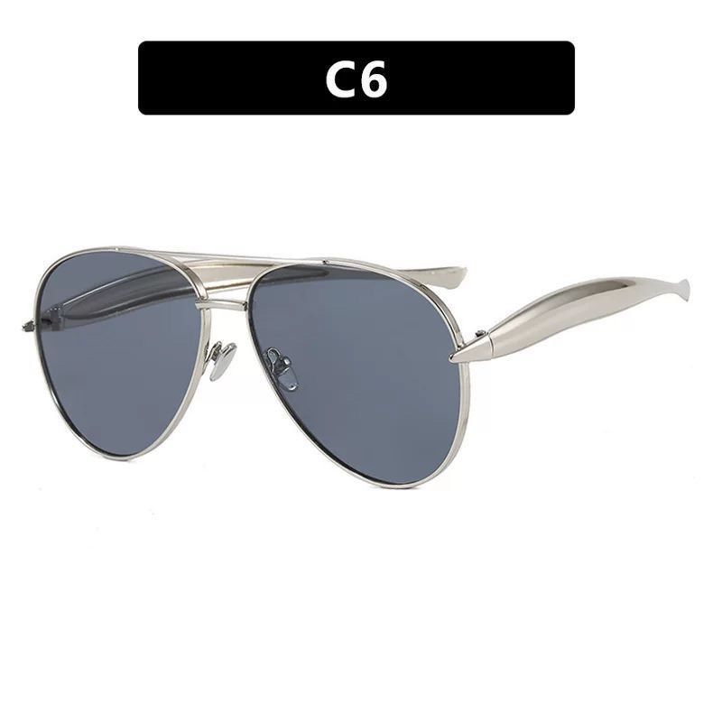 Occhiali da sole a specchio a doppio raggio con gamba spessa in metallo, stile punk retrò 2025_voghion.com