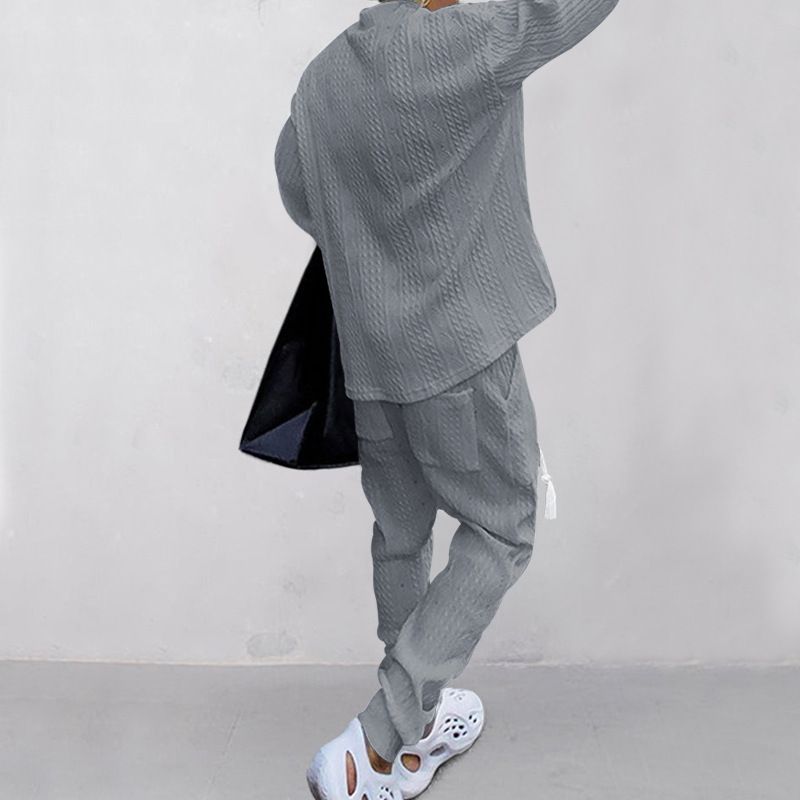 2 Fashionable Men's Casual Trousers V-neck Versatile Jacquard Knitted Sweater Men's Autumn Suit_voghion.com