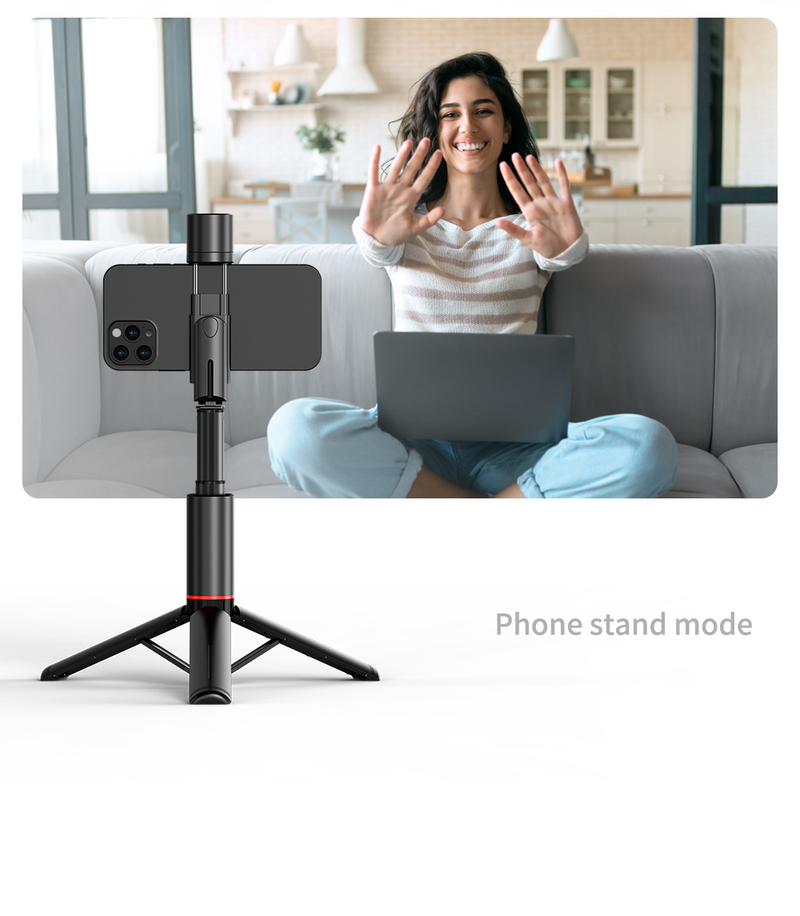 Treppiede con luce di riempimento rotante a 360° per una maggiore stabilità e selfie stick portatile in alluminio espandibile_voghion.com