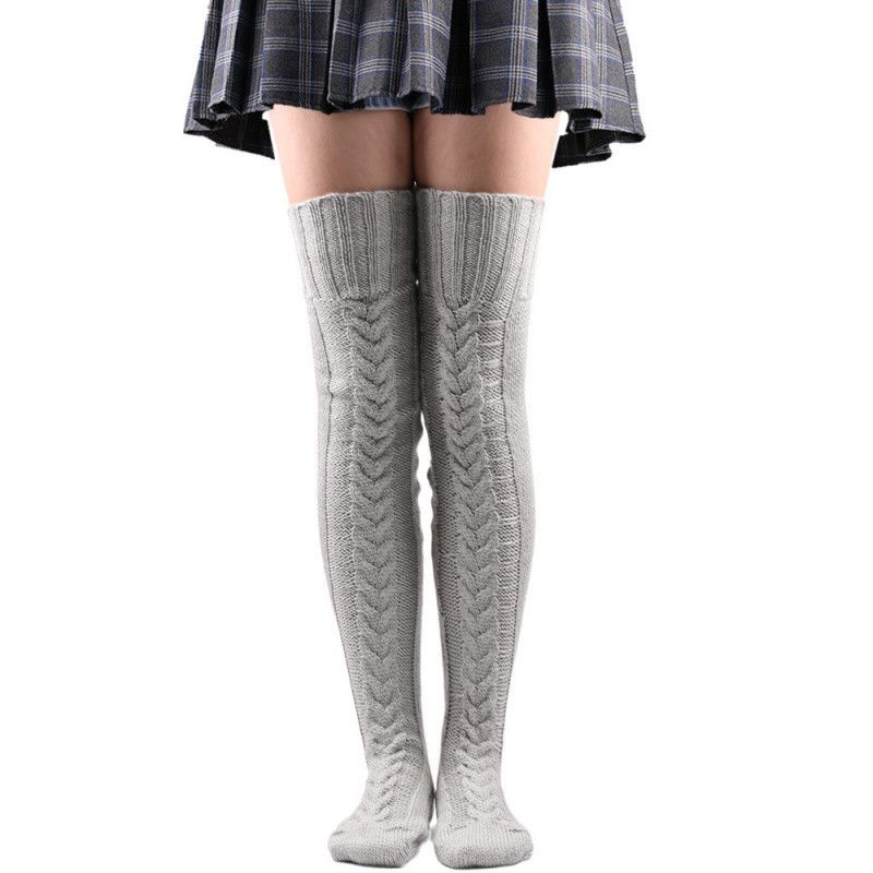 2025d Knitted Warm Foot Covers Solid Color Over-the-Knee Long Tube Slouch Thick Women's Socks_voghion.com