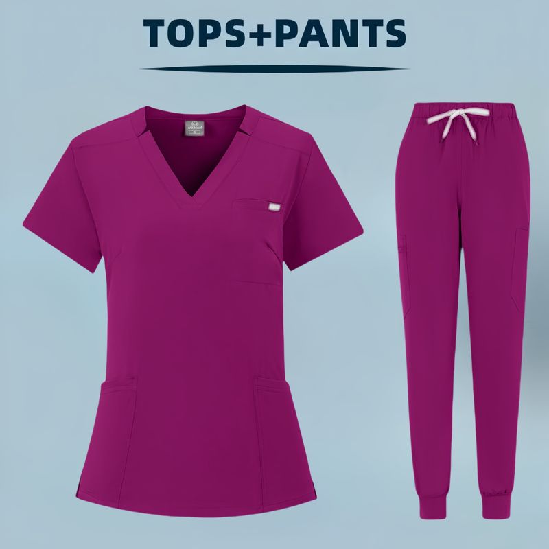 Damenbekleidung Geteilter OP-Overall mit V-Ausschnitt und kurzen Ärmeln Krankenhaus-Peeling-Anzüge für Damen Waschkleidung für den Operationssaal_voghion.com