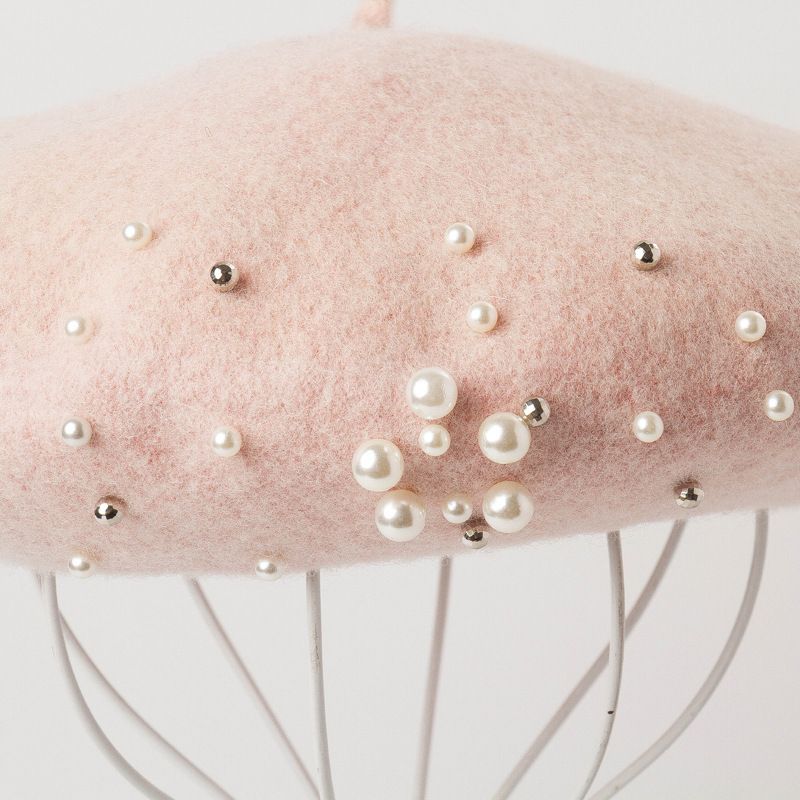 Žhavý výprodej COKK podzim/zima vlněný s perlovými korálky malířský růžový baret ženy chapeau femme módní gorras francouzský klobouk kapota_voghion.com