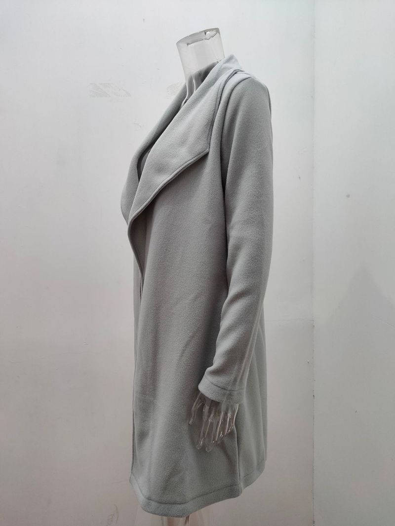 Modischer Damenmantel aus massiver Wolle mit Revers und Schnürung_voghion.com