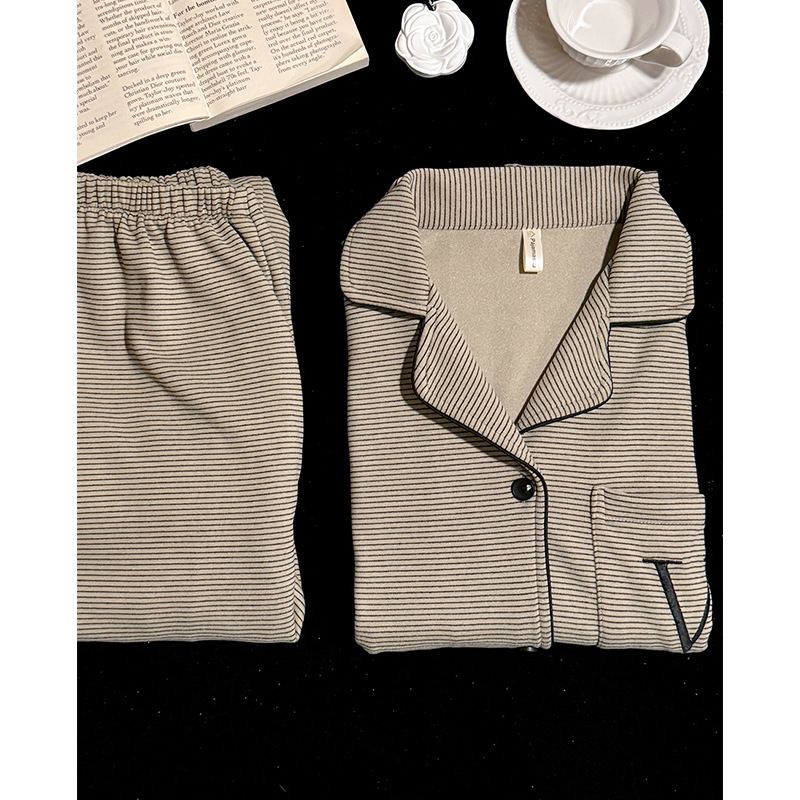 Damenbekleidung V leichter Luxus-Pyjama für Paare, superweich, doppelseitig, deutscher Samt-Pyjama, lange Ärmel, warme und bequeme Hauskleidung für Herbst und Winter_voghion.com