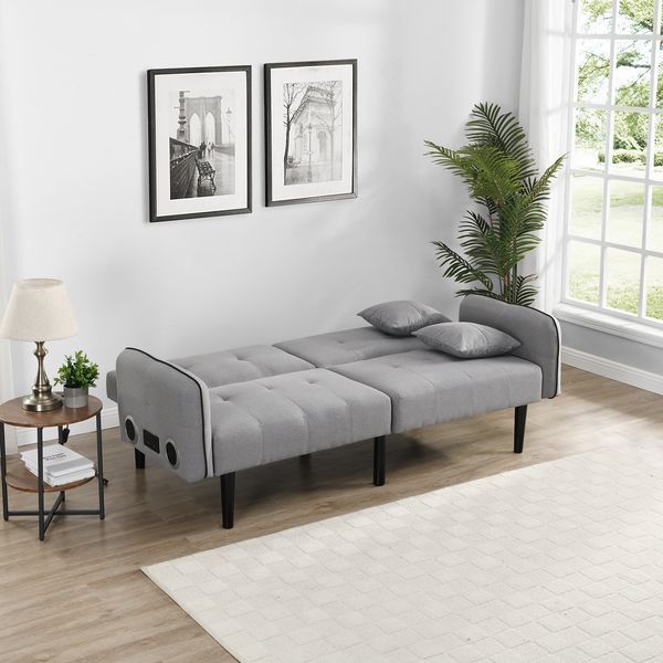 Folding Ottoman Sofa Bed With Stereo Gray_voghion.com