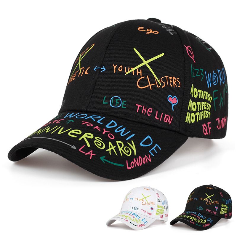 Moodne graffititrükiga pesapallimüts kevad-suviseks vaba aja veetmise müts reguleeritavad hiphop-tänavamütsid unisex mütsid_voghion.com