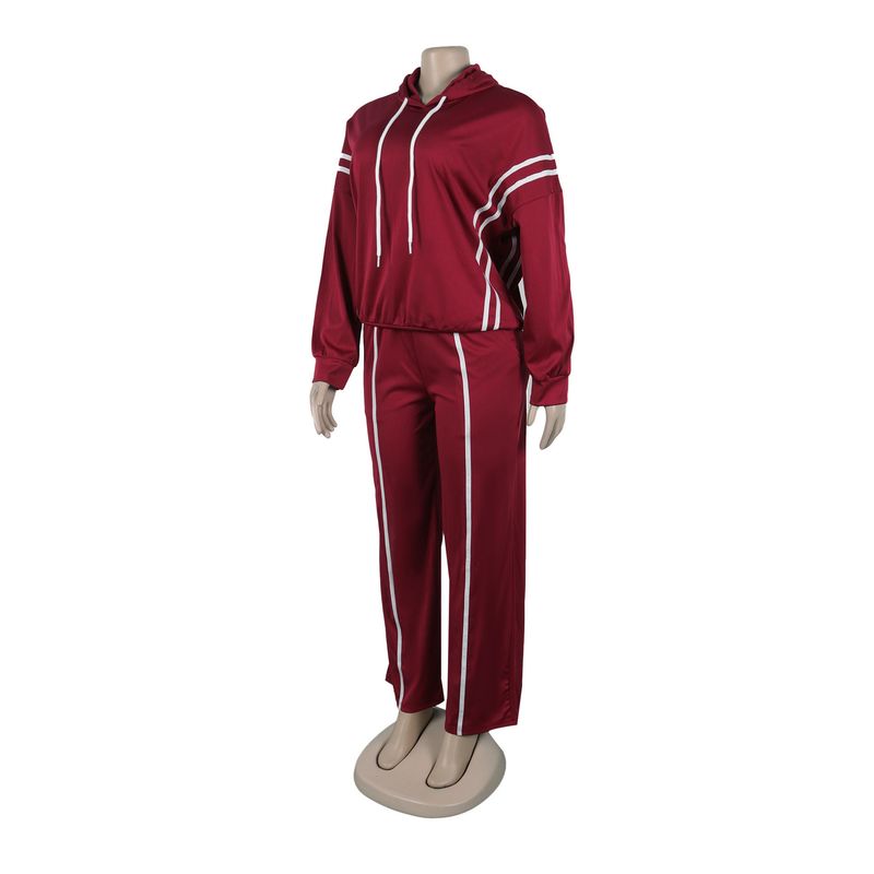 Damenbekleidung Zweiteiliges Set mit Kapuzenpullover mit Bandnähten_voghion.com