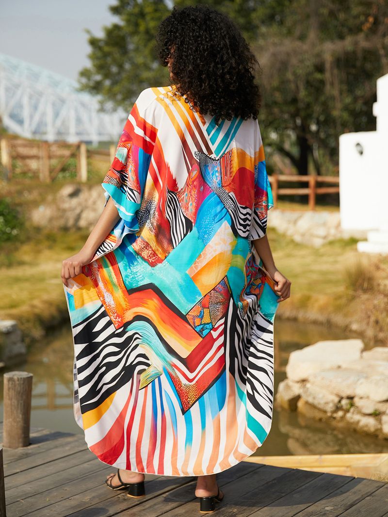 Sukienka maxi z nadrukiem w stylu boho, damska, narzutka z wiskozy – zwiewna tunika plażowa z etnicznymi wzorami, luźny krój w dużych rozmiarach, narzutka na bikini, strój na wakacje_voghion.com