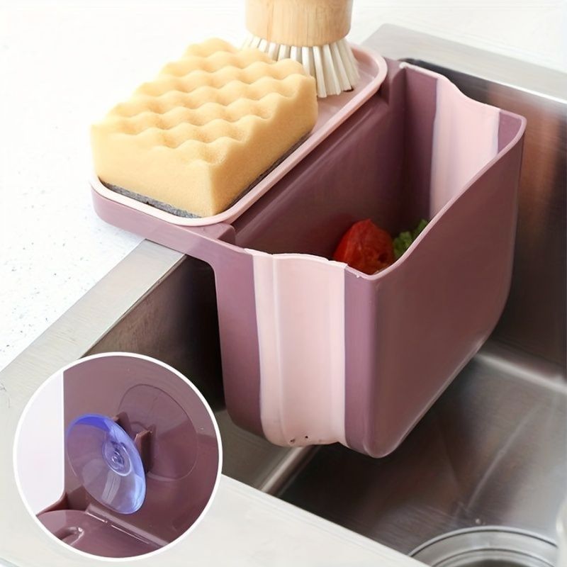 1pc Suction D Kitchen Trash Hanging Drain Sink Cup Telescopic Can; Multifunctional Shelf; Basket; Kitchen Sink Folding Foldable_voghion.com