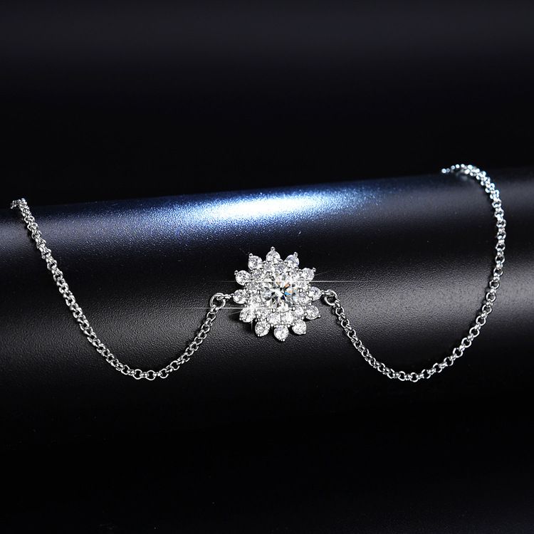 Catena con sei archi a forma di fiocco per donna, semplice braccialetto alla moda con girasole imitato in moissanite_voghion.com