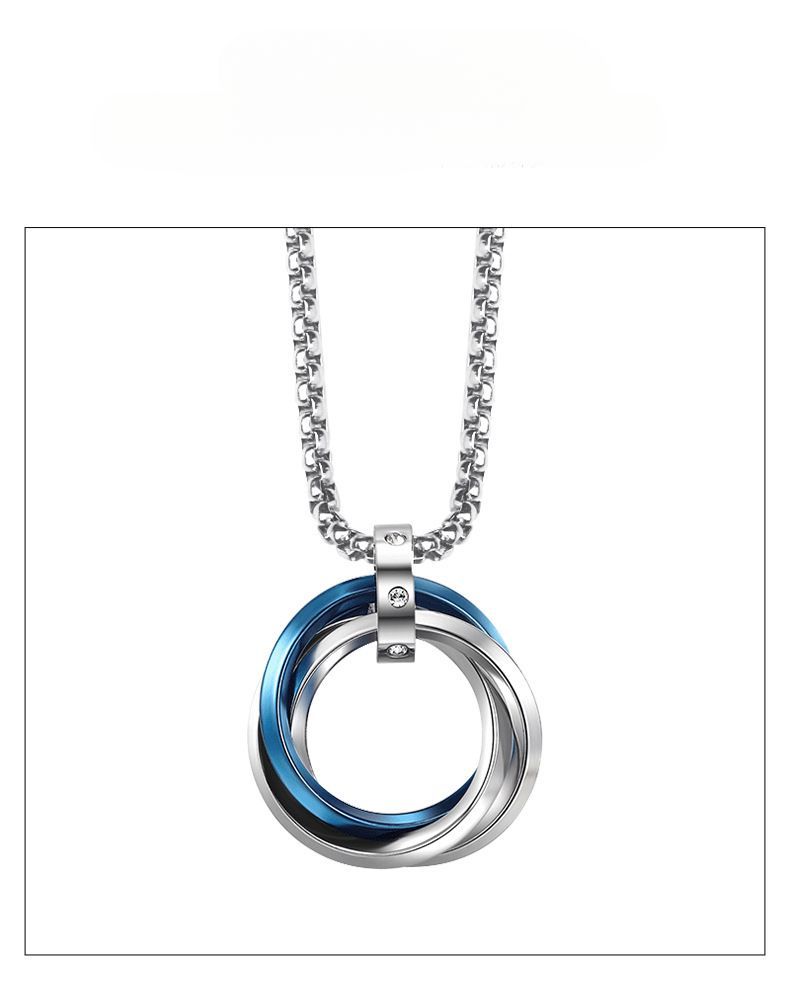 KEEOOK Three-Ring Titanium Steel Ring For Men Hip Hop Trendy Brand Design Versatile Pendant Sweater Chain_voghion.com