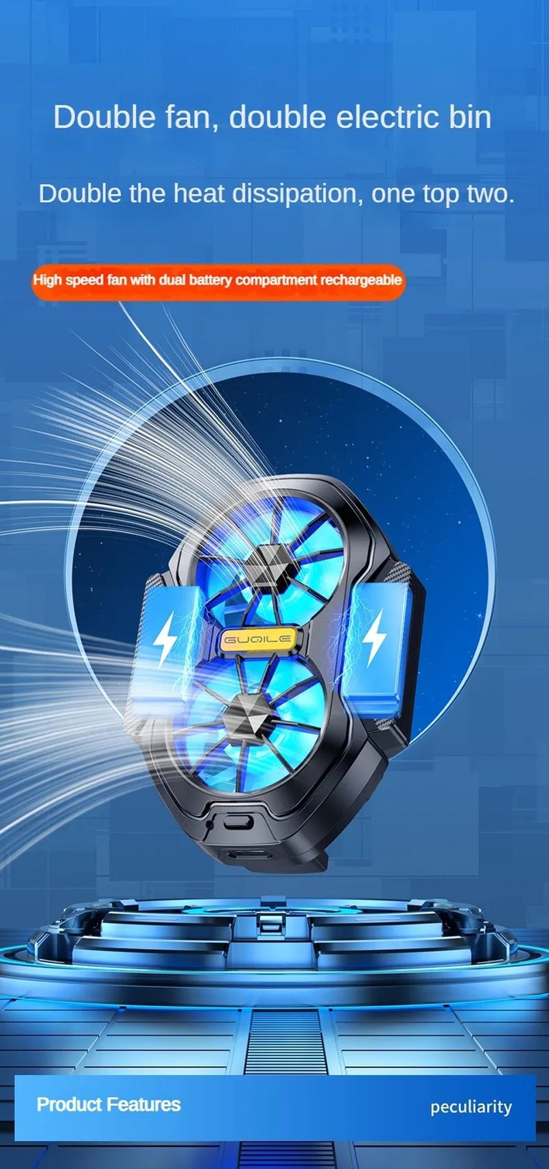 Dual Rechargeable Mobile Cooler Universal Cool Heat Sink Stronger Portable Phone Silent Fan Air Cooling_voghion.com