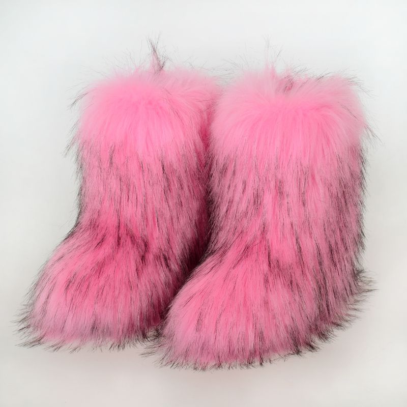 Waschbär Fuchs Y2K Schnee Mid-Calf Damen Winter Pelzstiefel_voghion.com