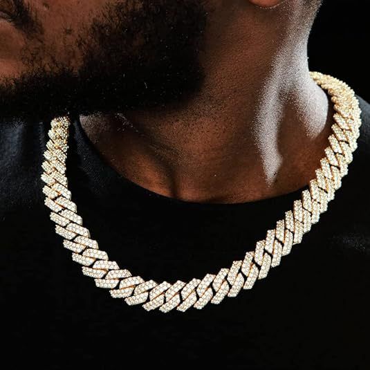 Collier unisexe avec pendentif en forme de losange style hip-hop, chaîne cubaine, style rap exagéré, entièrement en diamants_voghion.com