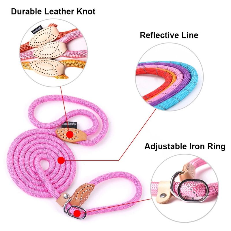 Pet Supplies No-Hook Colorful Leather Reflective Silk P Rope Chain Walking Dog Leash Red Blue_voghion.com
