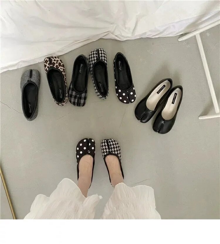 Pantofi Tabi Ninja pentru femei, din piele microfibră, confortabili, cu vârf despicat, cu fund moale, mocasini, slip, trotter pentru femei_voghion.com