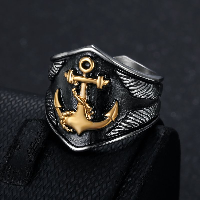 Nordic Viking Schip Anker Roestvrij Staal Zwart Gemaakt Piraten Serie Herenring_voghion.com